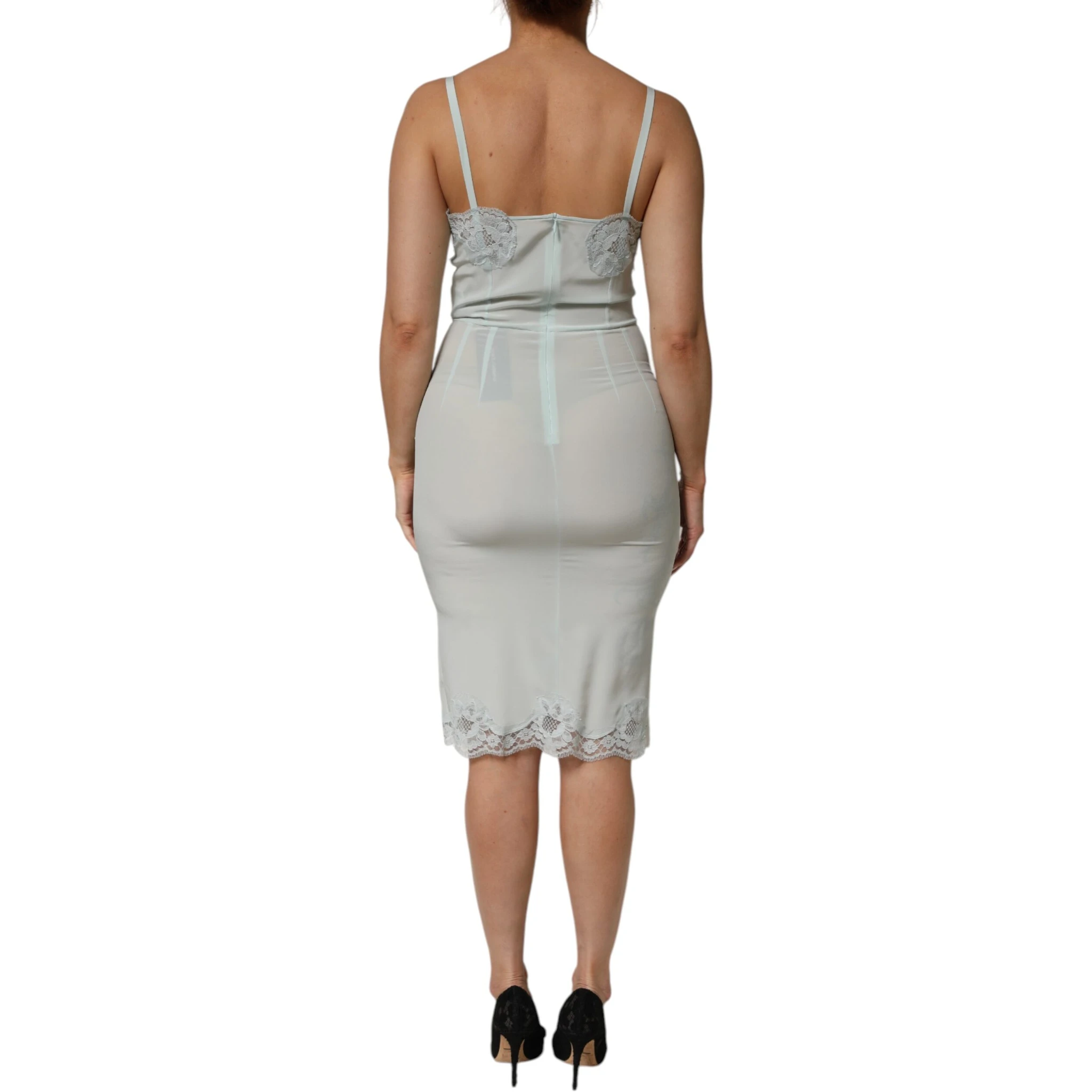 Light Blue Silk Lace Midi Bodycon Slip Dress