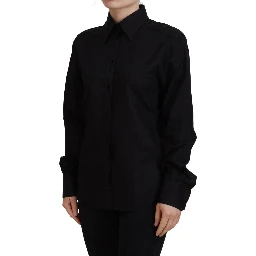 Black Cotton Collared Long Sleeves Shirt