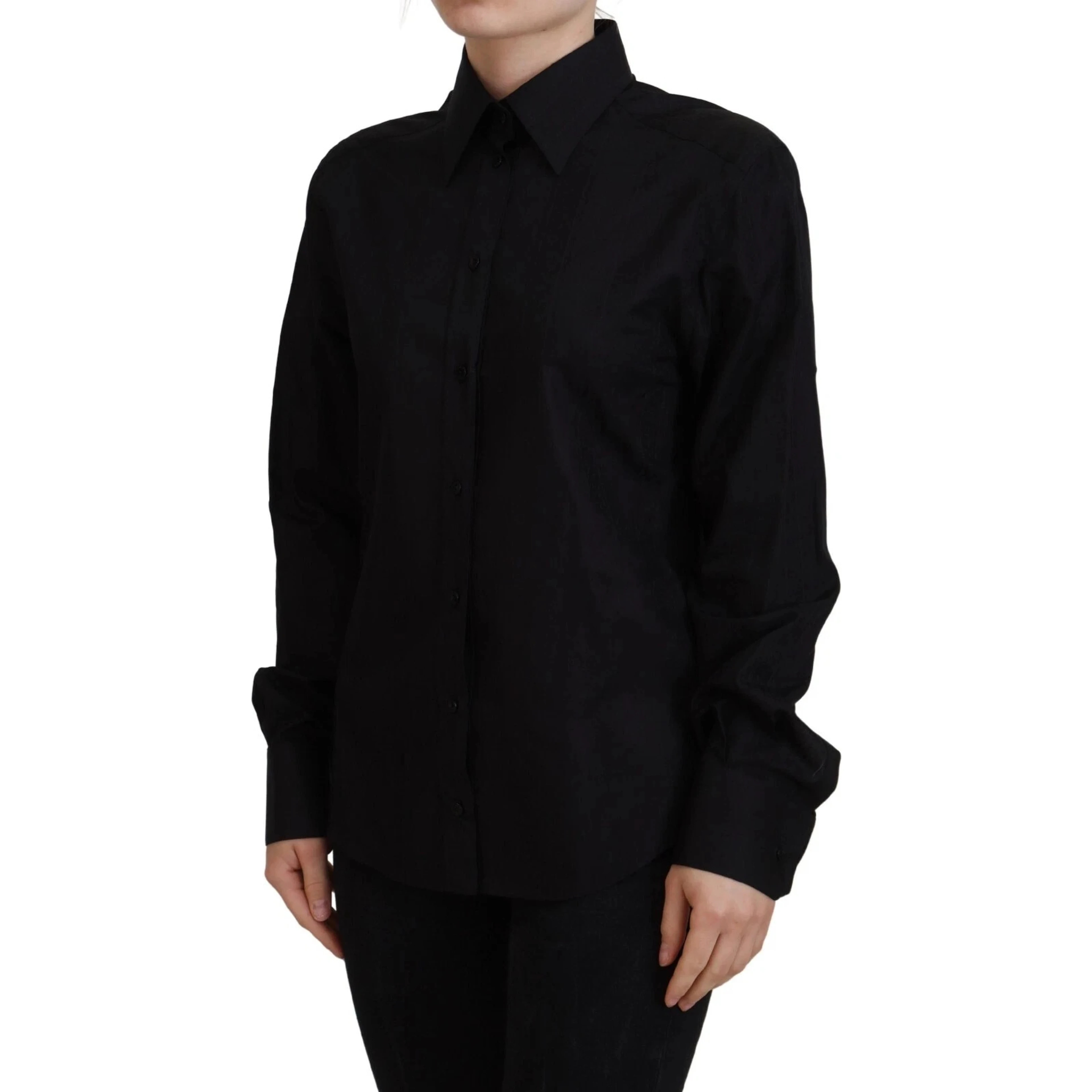 Black Cotton Collared Long Sleeves Shirt