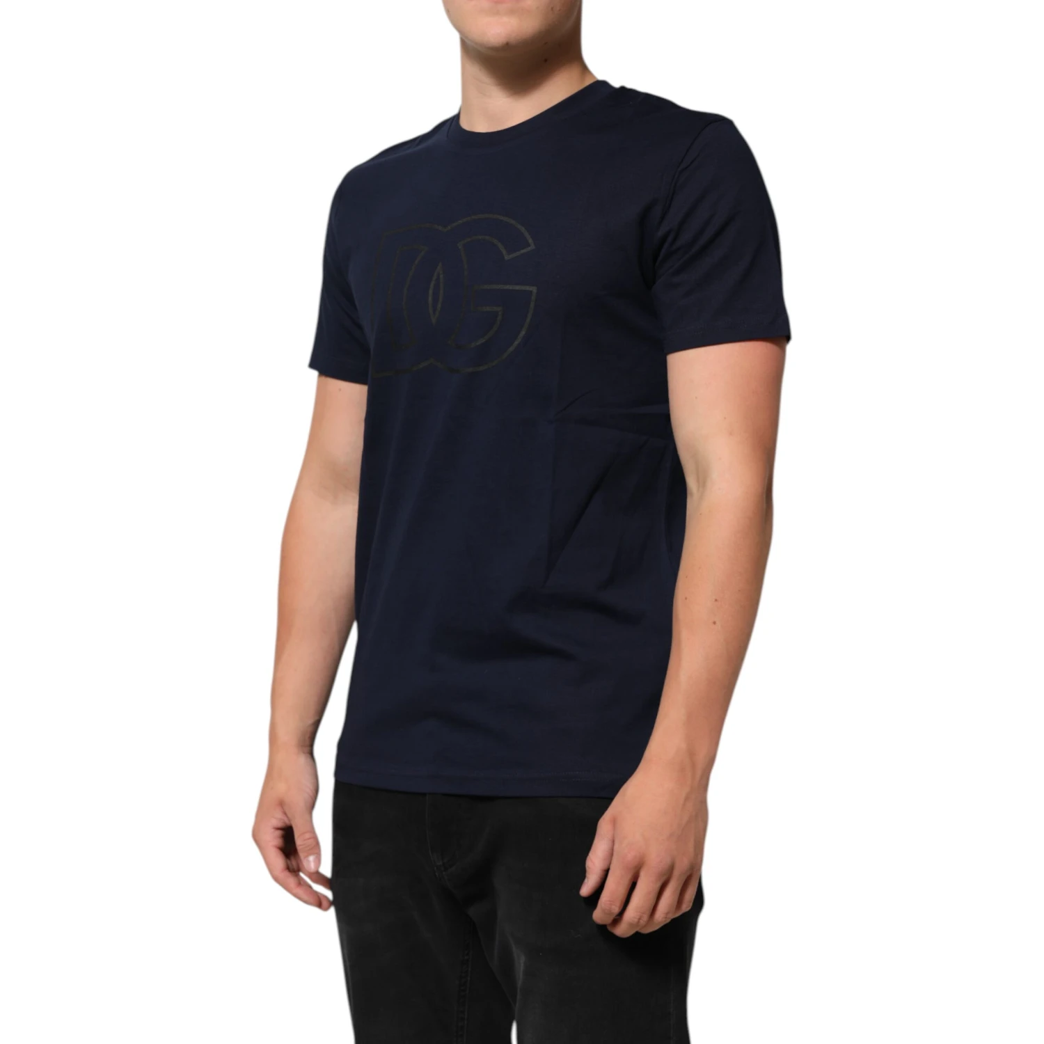 Dark Blue Cotton DG Logo Print Men’s Top T-shirt