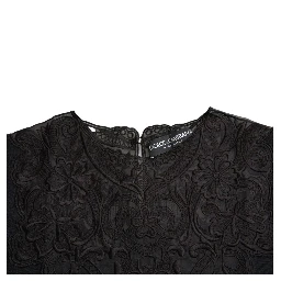 Black Silk Lace Trim Long Sleeves Blouse Top