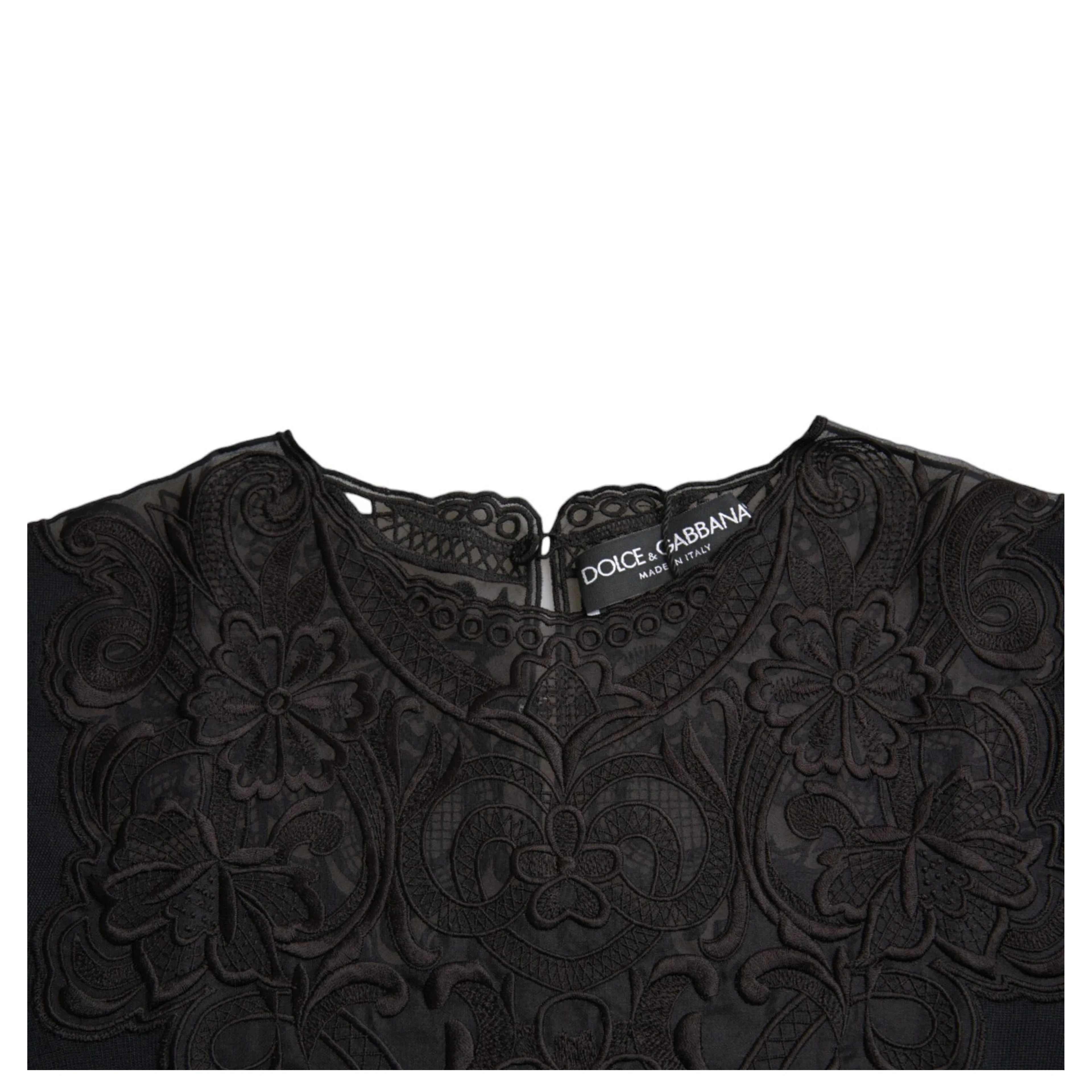 Black Silk Lace Trim Long Sleeves Blouse Top