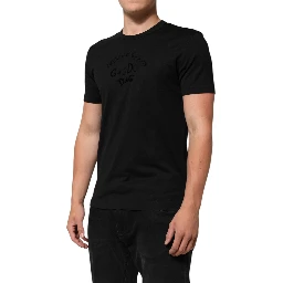 Black Cotton Velvet Logo Print Men T-shirt