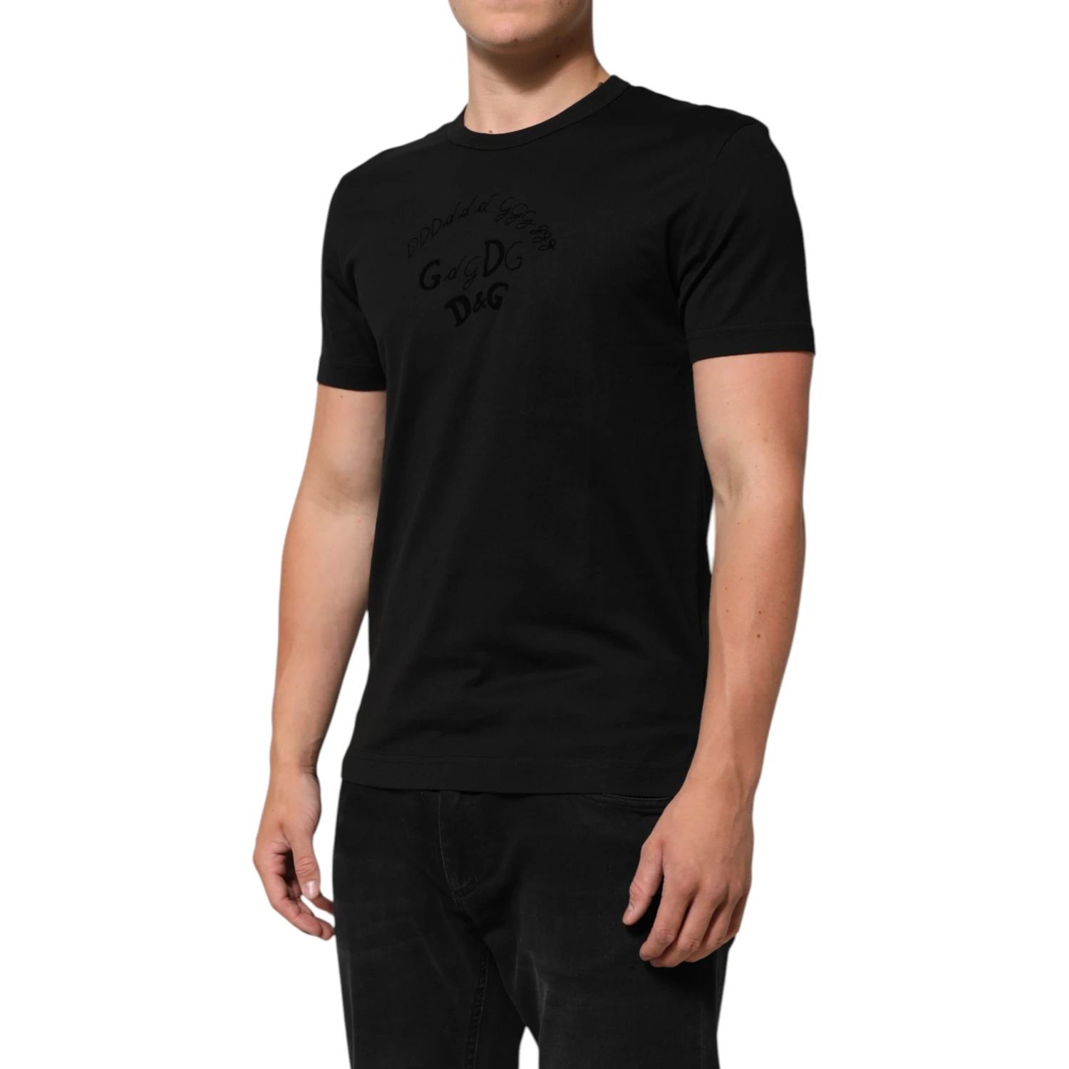 Black Cotton Velvet Logo Print Men T-shirt