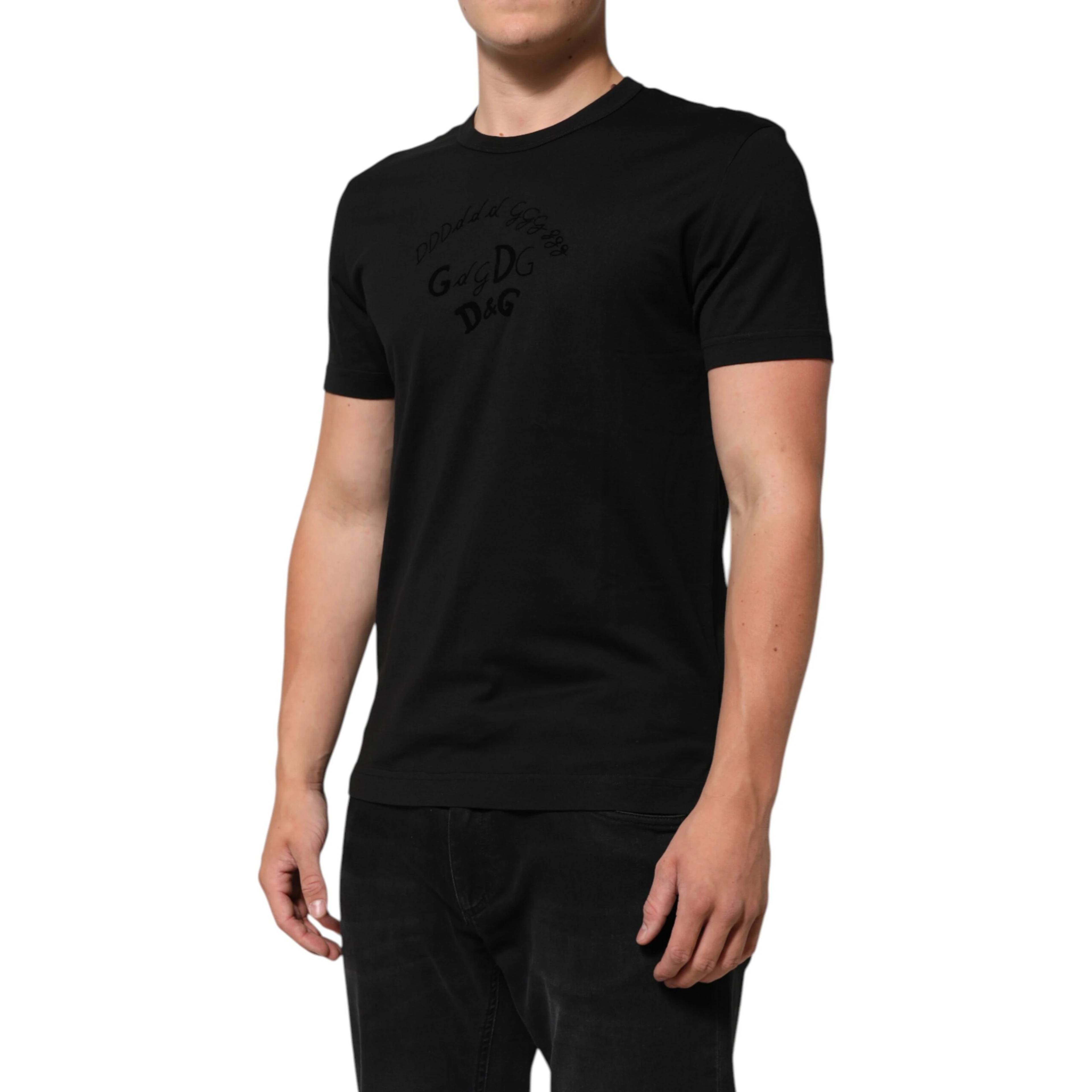 Black Cotton Velvet Logo Print Men T-shirt