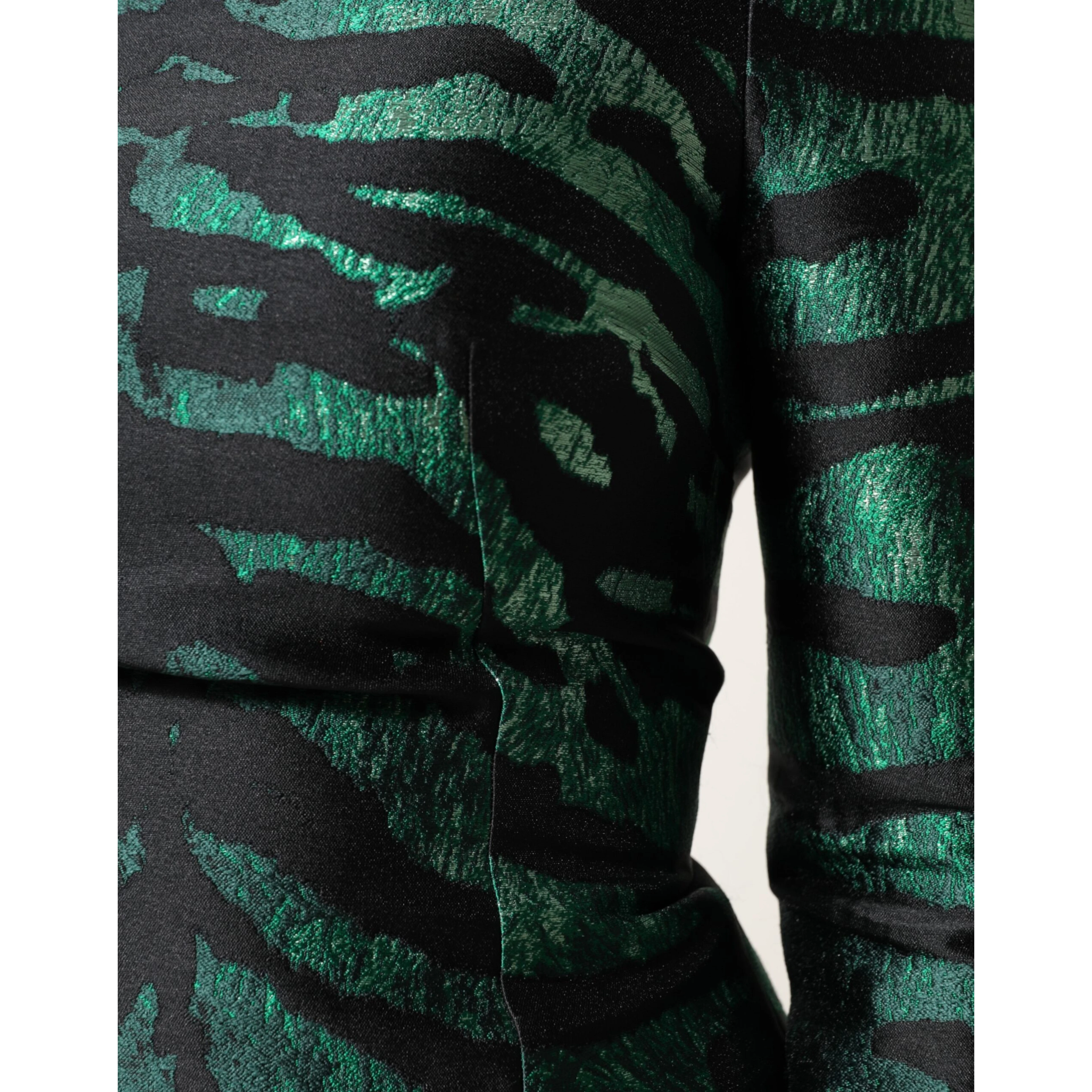 Black Green Metallic Jacquard Mini Long Dress