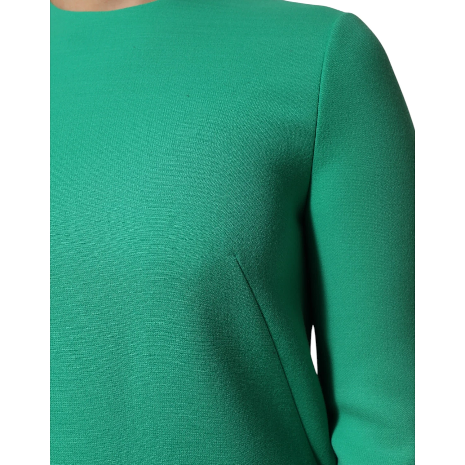 Green Viscose Acetate Mini Long Sleeve Dress