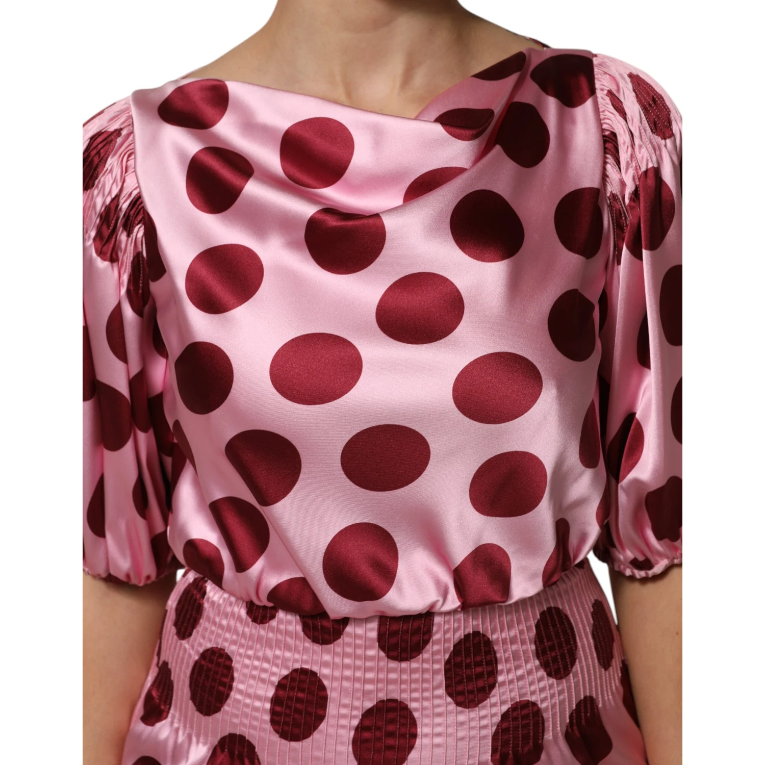 Pink Red Polka Dot Silk Satin Maxi Gown Dress