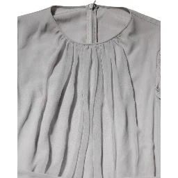 Grey Pleated Maxi Long Sleeve Silk Blend Gown Dress