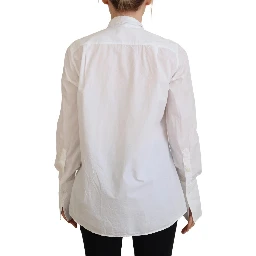 White Cotton Collared Long Sleeves Formal Top