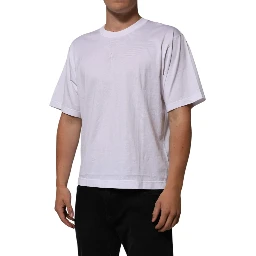 White Cotton Logo Patch Crew Neck Men T-shirt