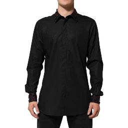 Black Cotton Embellished Collar Men’s Shirt