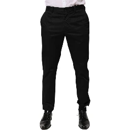 Black Cotton Tapered Men Formal Trousers Pants