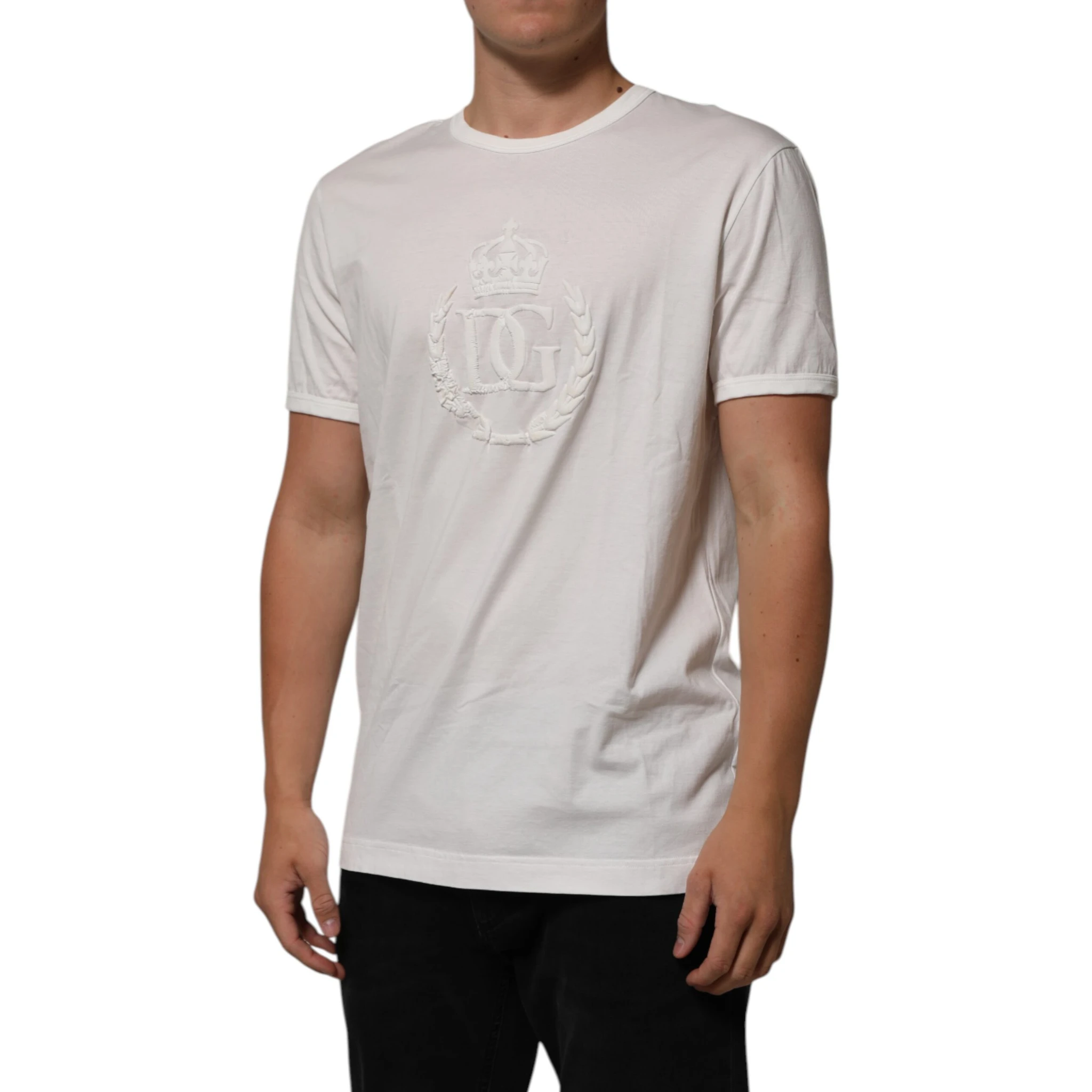 White Cotton DG Crown Embossed Men T-shirt