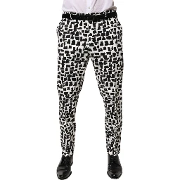 Black White Abstract Print Cotton Blend Pants