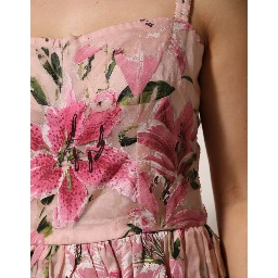 Pink Cotton Floral Pleated Sleeveless Dress