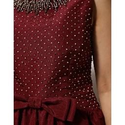 Burgundy Silk Beaded Evening Gown Dress
