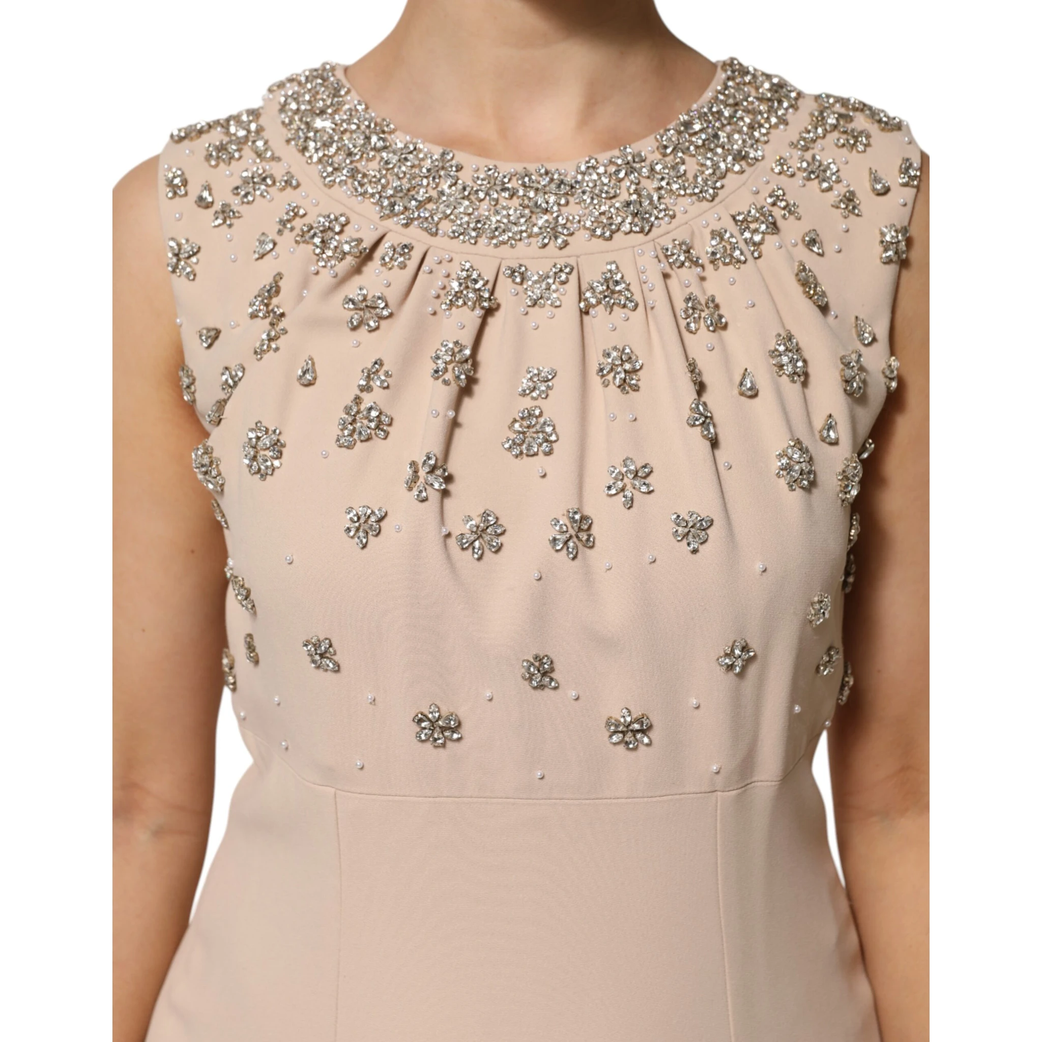Nude Ecru Beaded Crystal Embellished Dress