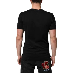 Black Cotton Velvet Logo Print Men T-shirt