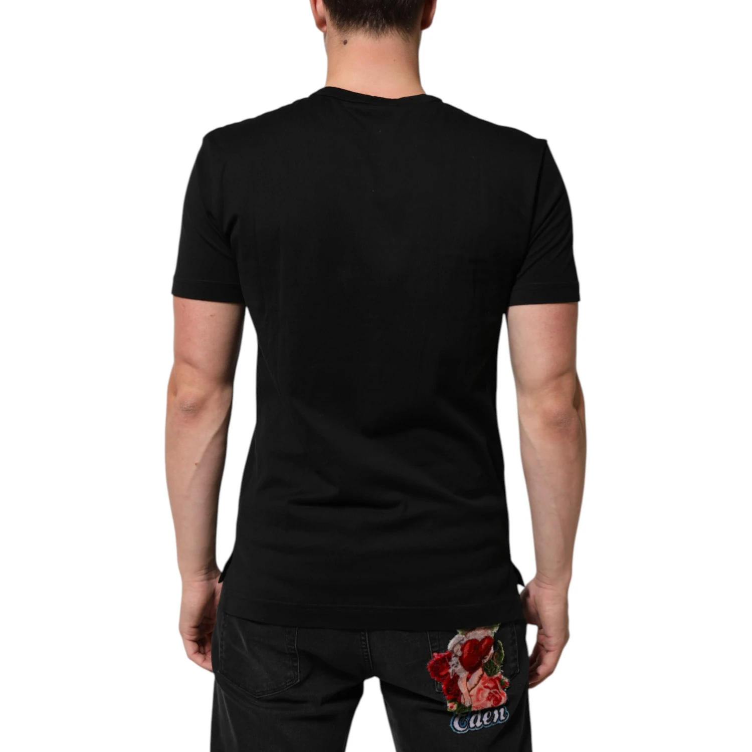 Black Cotton Velvet Logo Print Men T-shirt