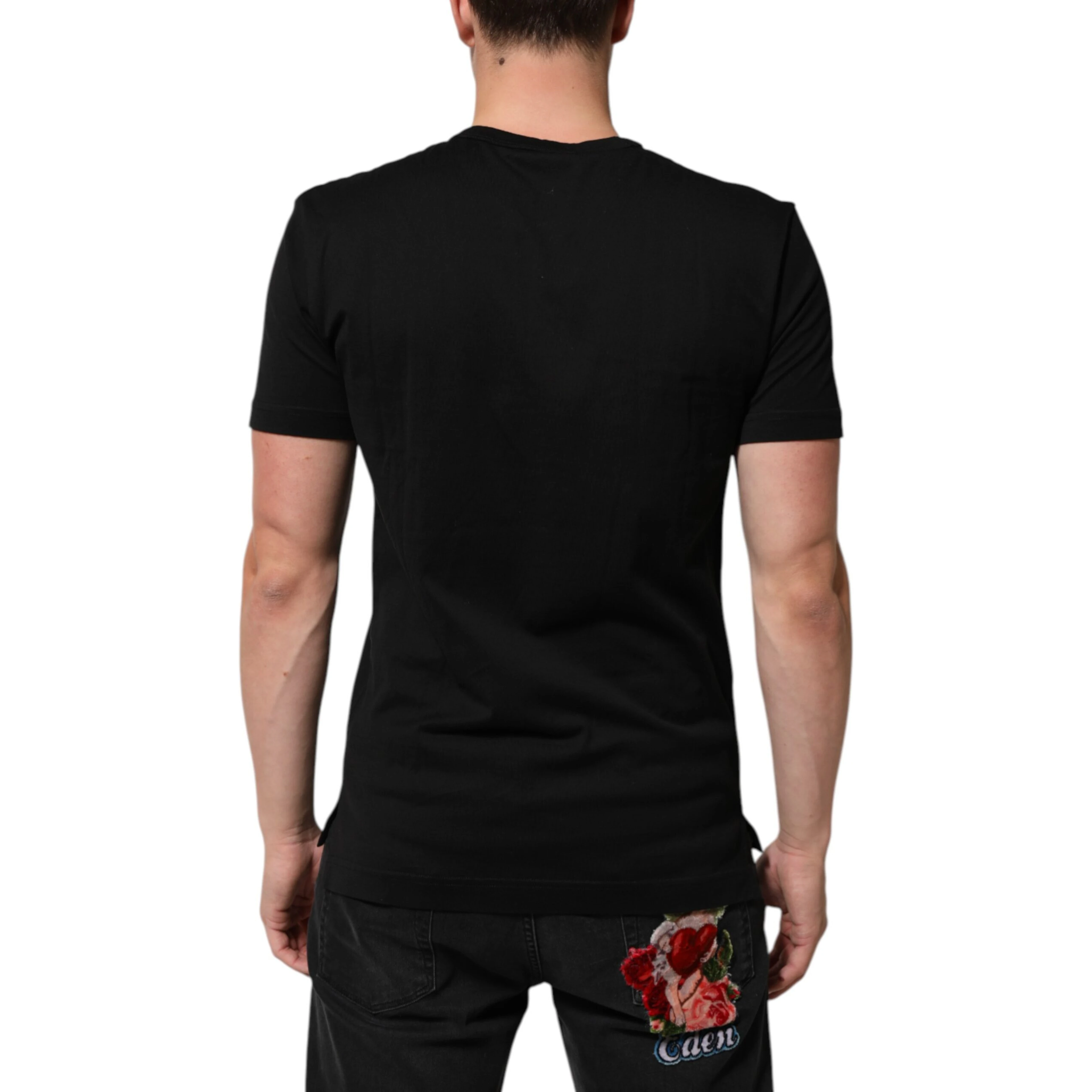 Black Cotton Velvet Logo Print Men T-shirt