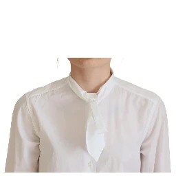 White Cotton Collared Long Sleeves Formal Top