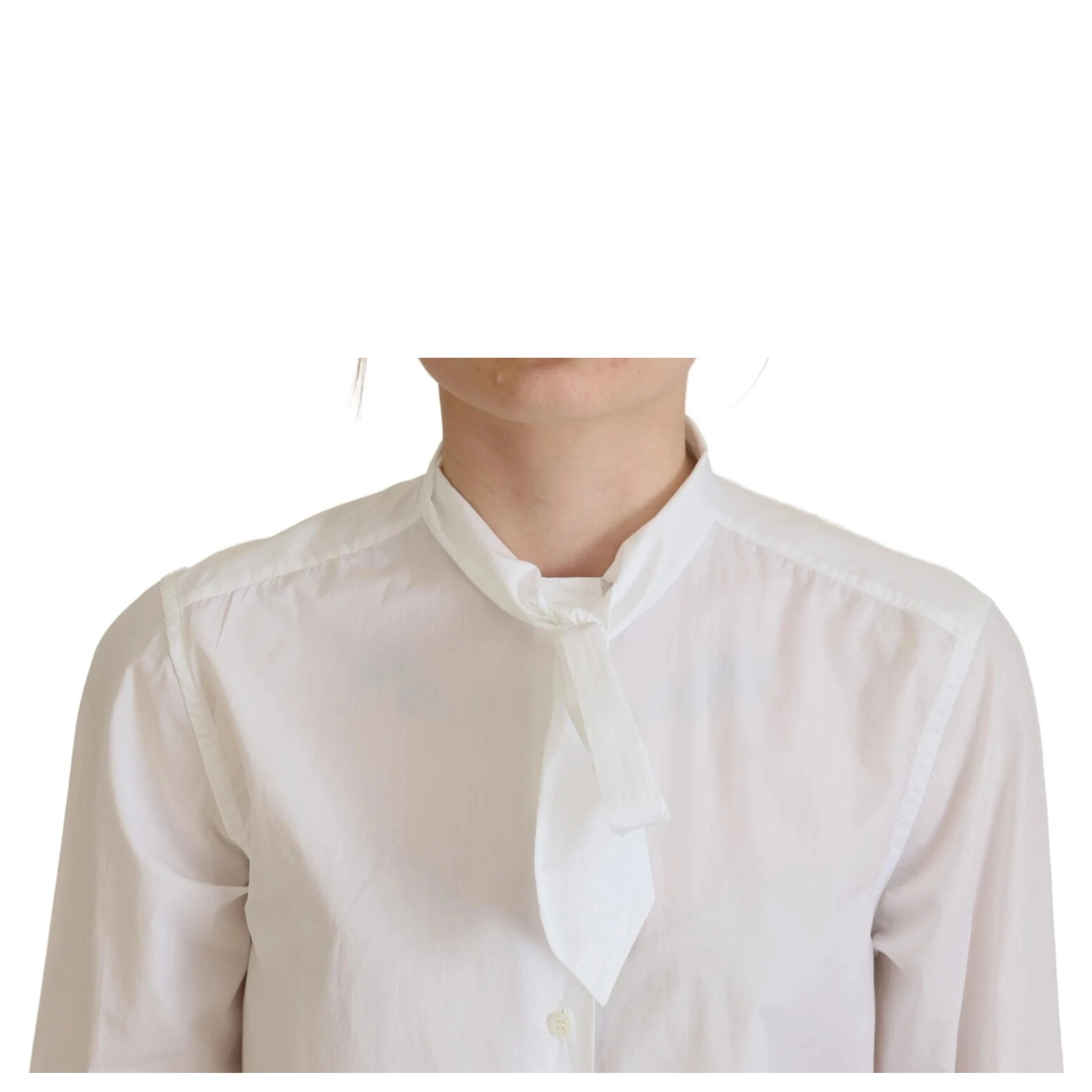 White Cotton Collared Long Sleeves Formal Top
