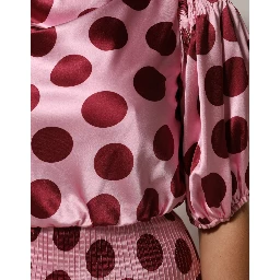 Pink Red Polka Dot Silk Satin Maxi Gown Dress