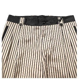 Beige Black Striped Cotton Slim Fit Trousers Pants