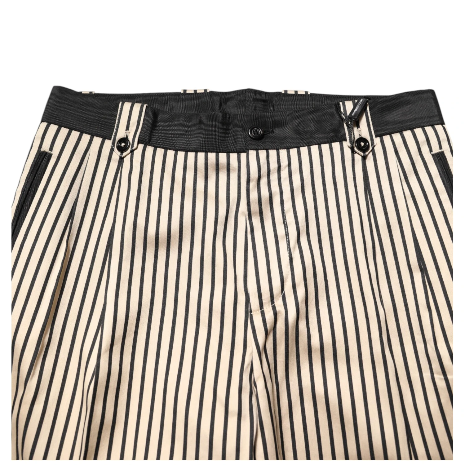 Beige Black Striped Cotton Slim Fit Trousers Pants