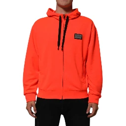 Red Fluorescent Polyester Logo Patch Hoodie Sweater