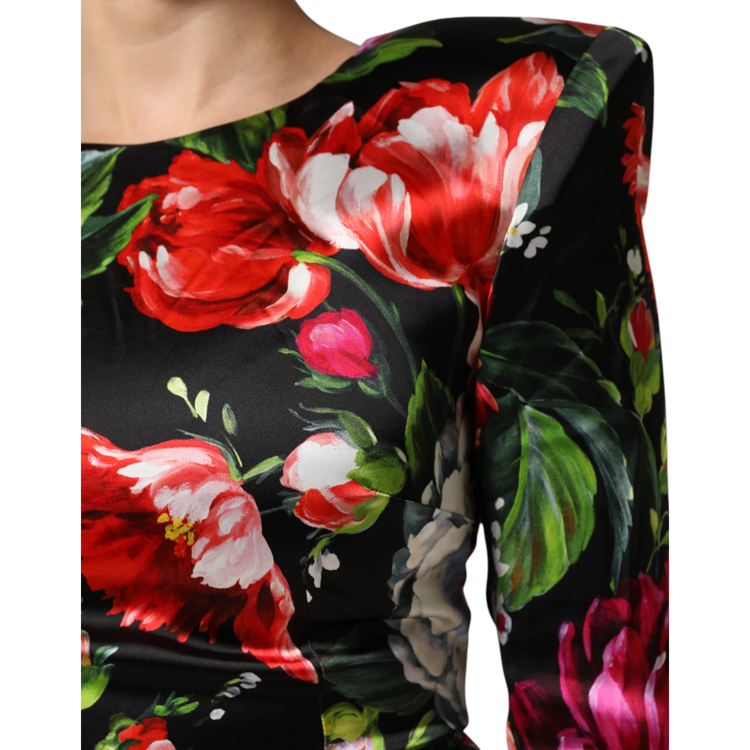 Black Floral Fiori Pittorici Bodycon Dress
