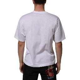 White Cotton Logo Patch Crew Neck Men T-shirt