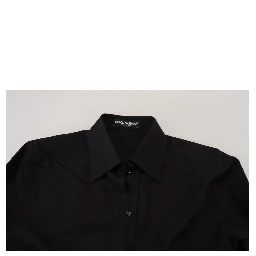 Black Cotton Collared Long Sleeves Shirt