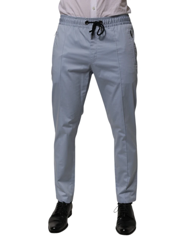 Light Blue Cotton Drawstring Elastic Waist Men Pants alternative