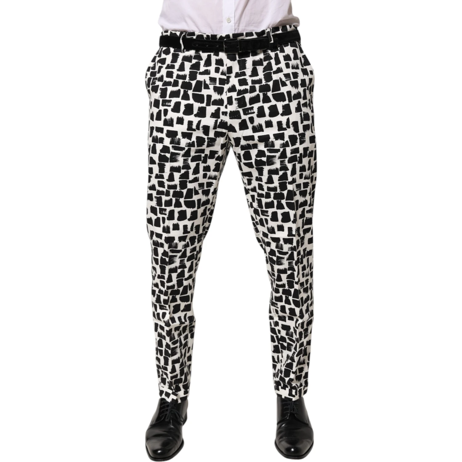 Black White Abstract Print Cotton Blend Pants