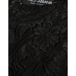 Black Silk Lace Trim Long Sleeves Blouse Top
