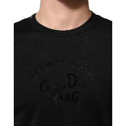 Black Cotton Velvet Logo Print Men T-shirt