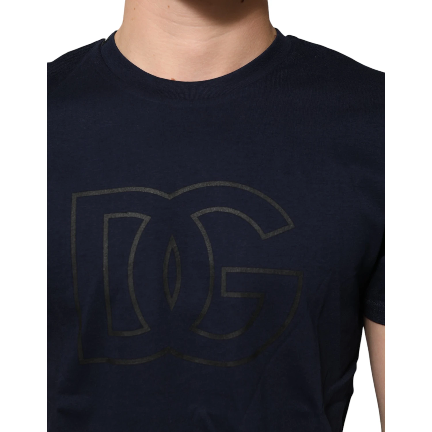 Dark Blue Cotton DG Logo Print Men’s Top T-shirt