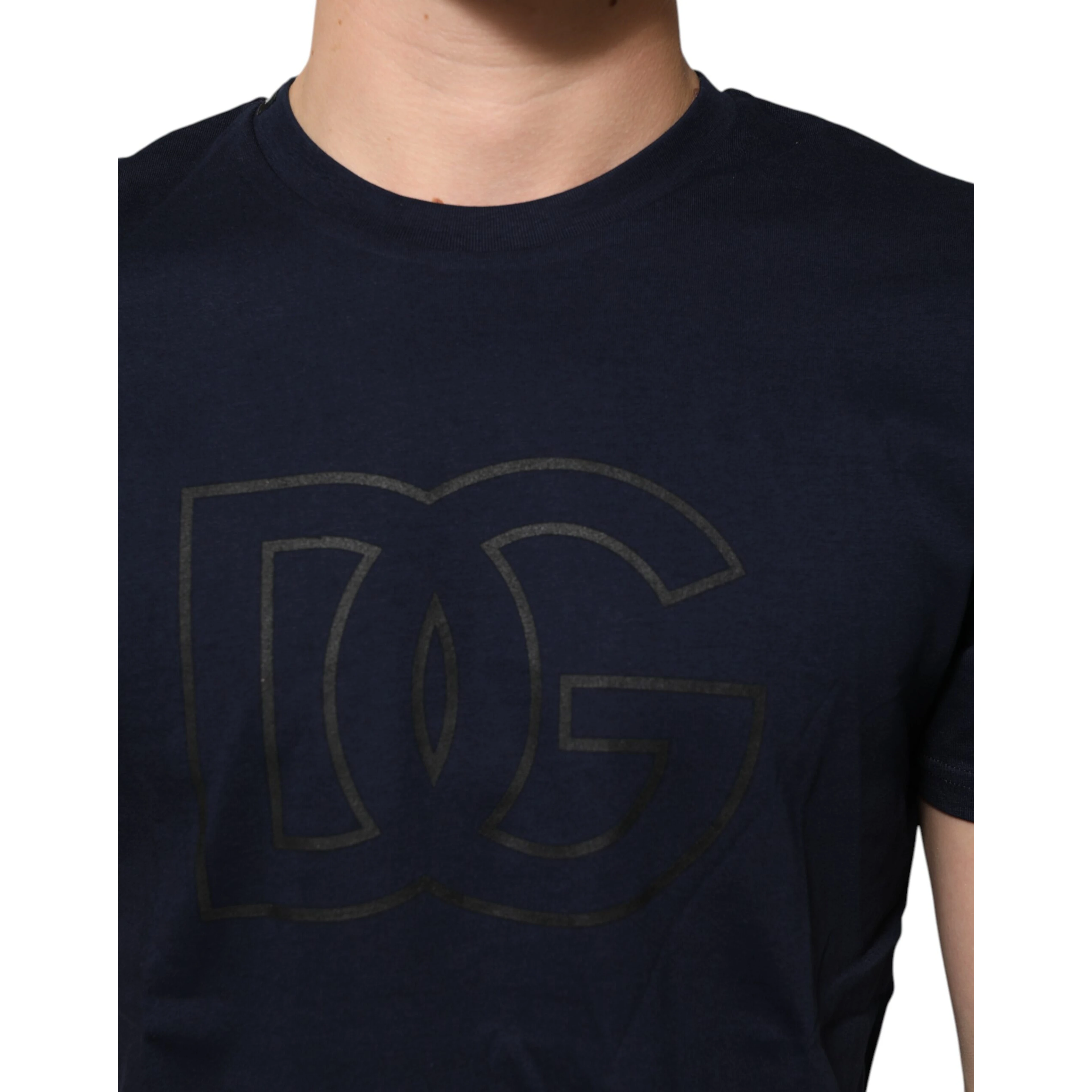Dark Blue Cotton DG Logo Print Men’s Top T-shirt