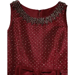 Burgundy Silk Beaded Evening Gown Dress
