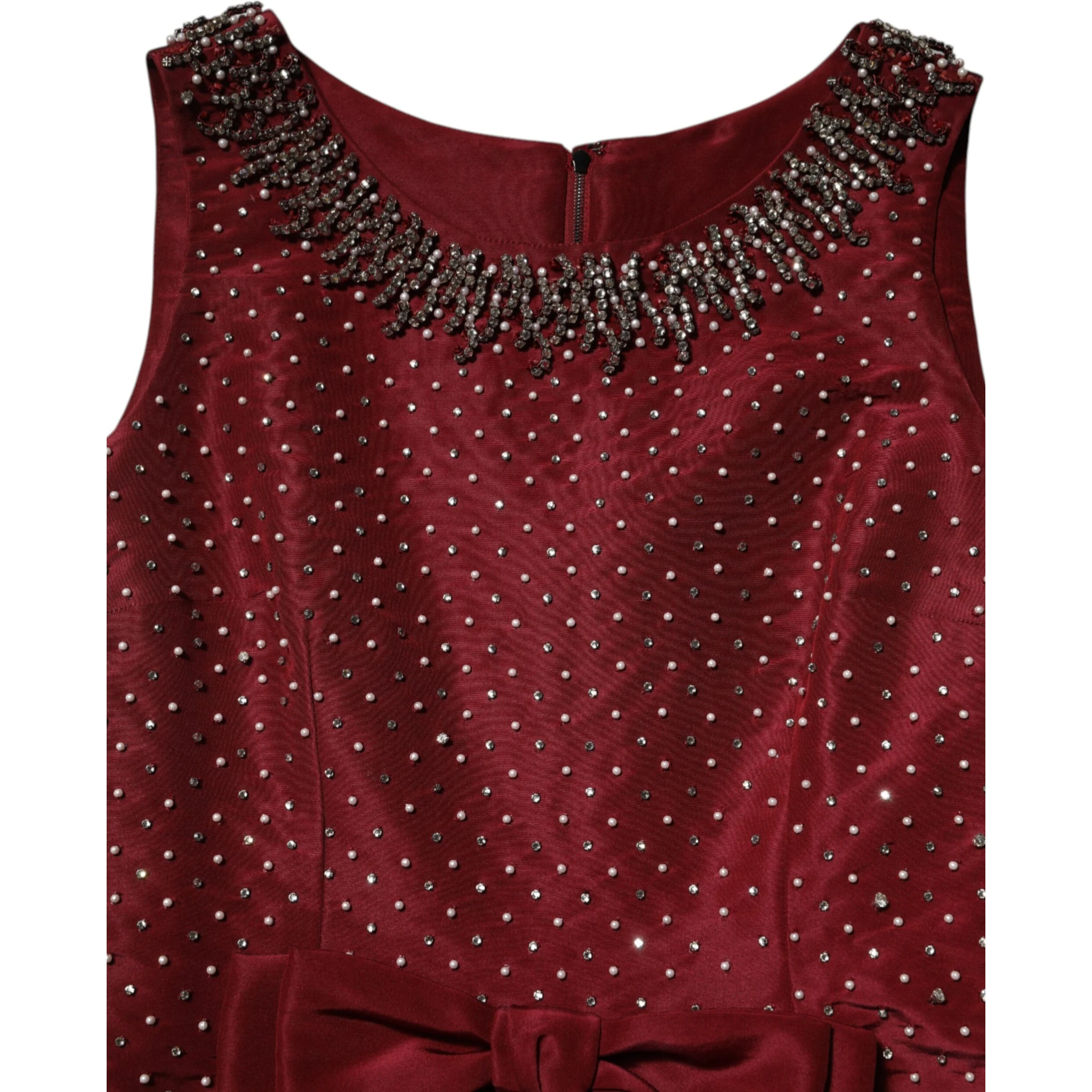 Burgundy Silk Beaded Evening Gown Dress