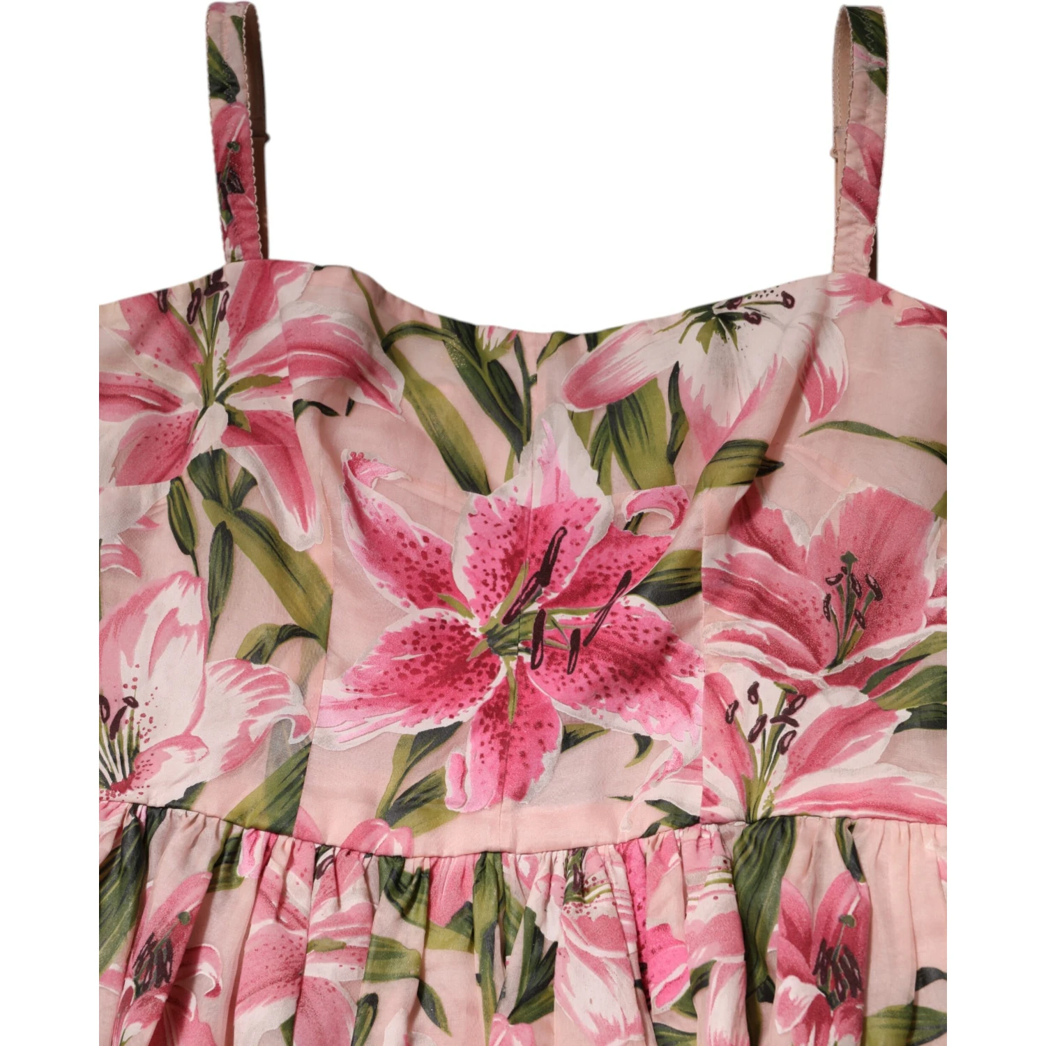 Pink Floral Lily Print Midi Sleeveless Dress