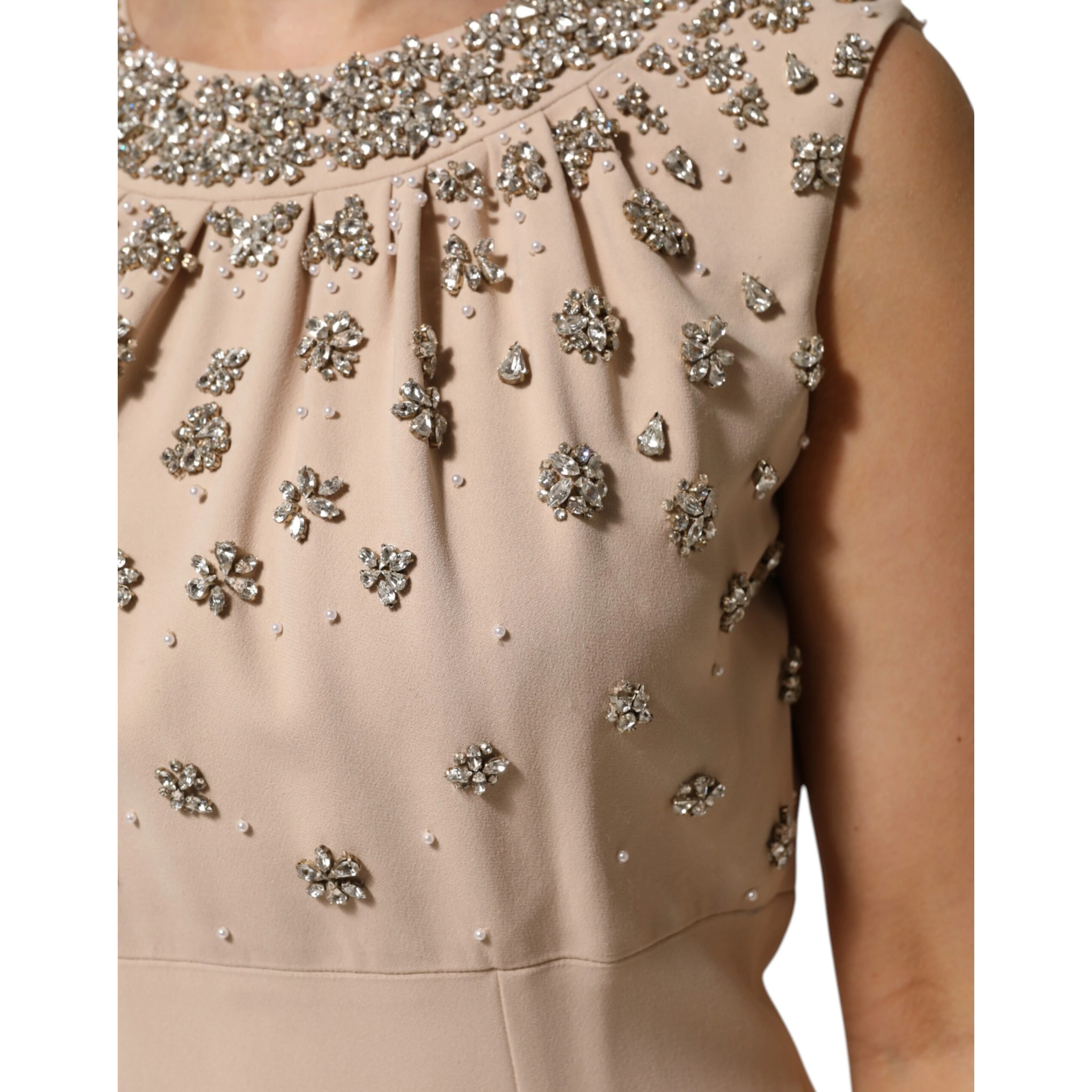 Nude Ecru Beaded Crystal Embellished Dress