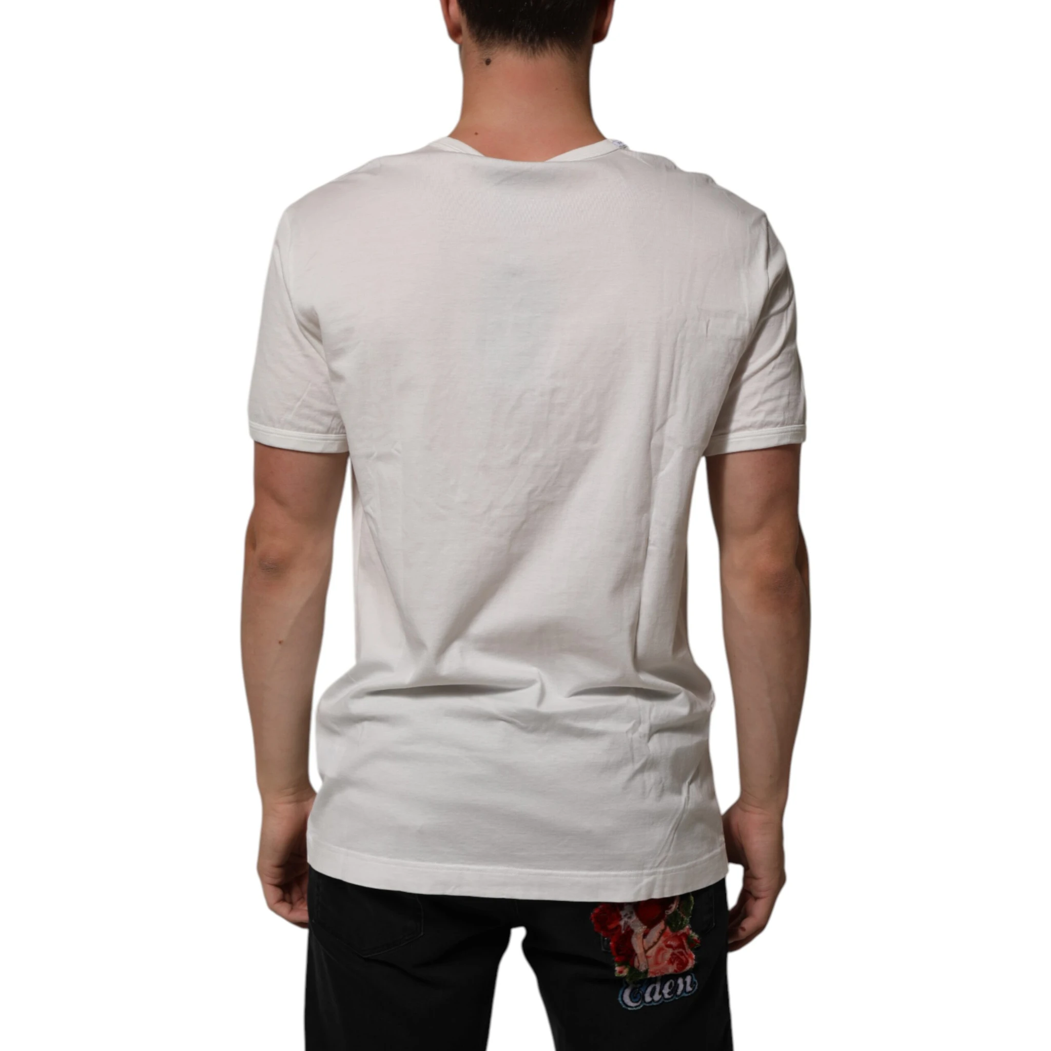 White Cotton DG Crown Embossed Men T-shirt