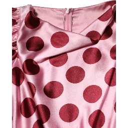 Pink Red Polka Dot Silk Satin Maxi Gown Dress