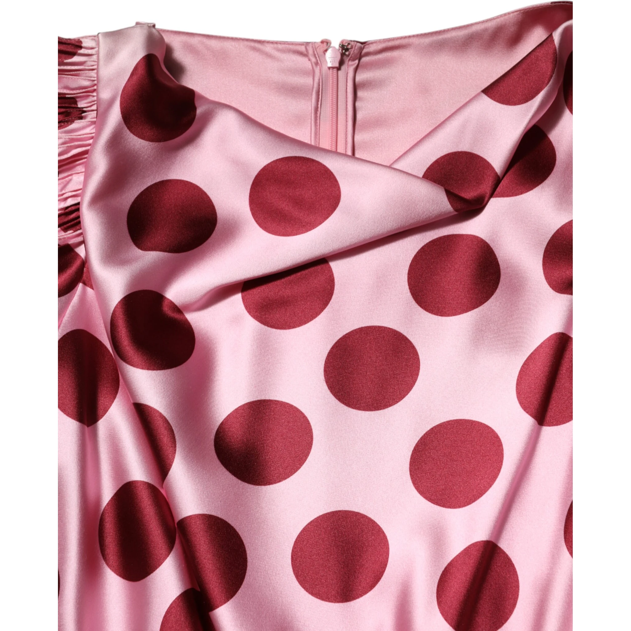 Pink Red Polka Dot Silk Satin Maxi Gown Dress