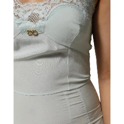 Light Blue Silk Lace Midi Bodycon Slip Dress