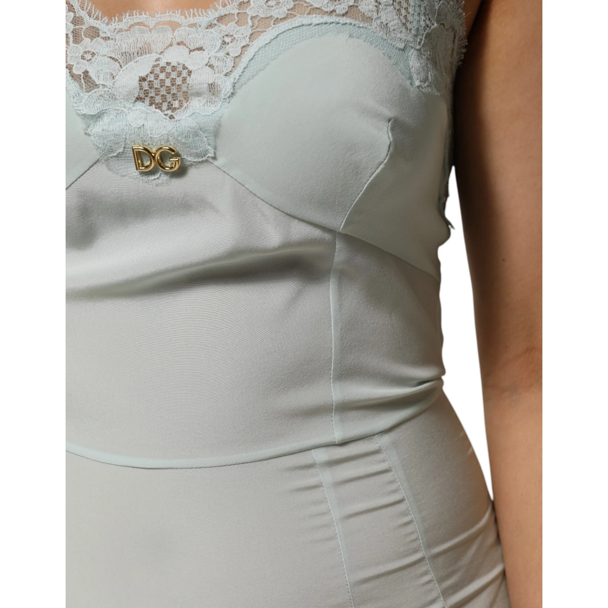 Light Blue Silk Lace Midi Bodycon Slip Dress