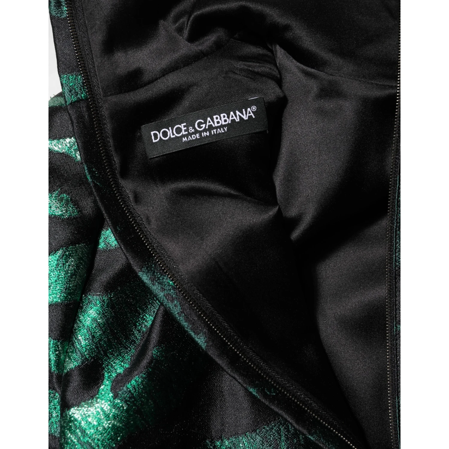 Black Green Metallic Jacquard Mini Long Dress